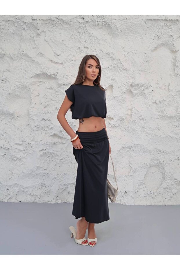 Pike Modal Shoulder Pleated Belted Corset Skirt Suit