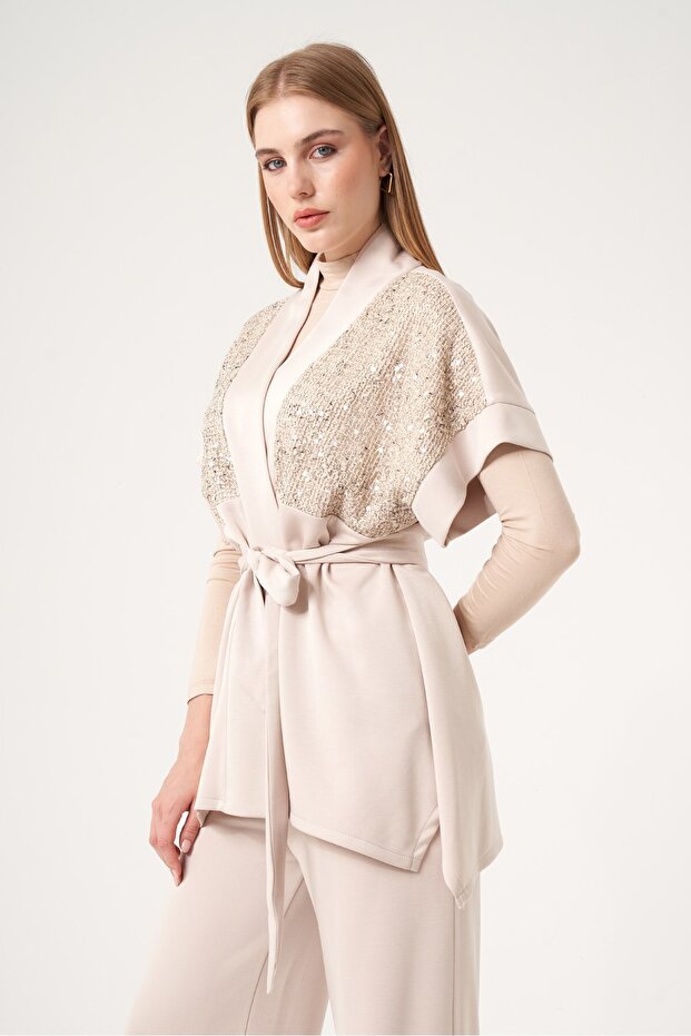 Women's Modal Sequin Detailed Suit Beige 31516