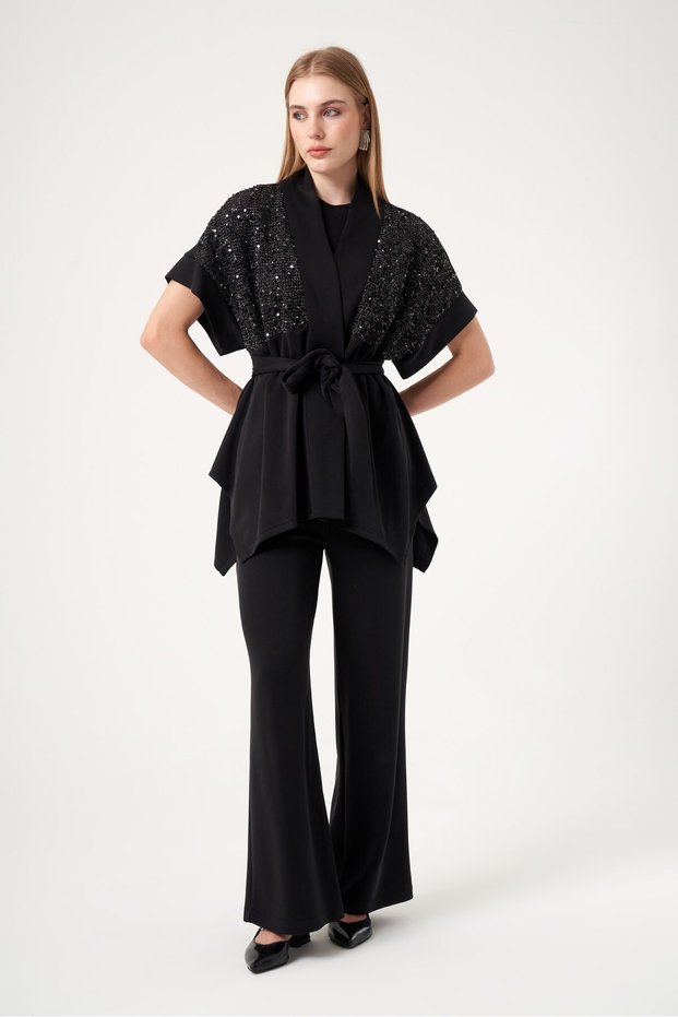 Women's Modal Sequin Detailed Suit Black 31516