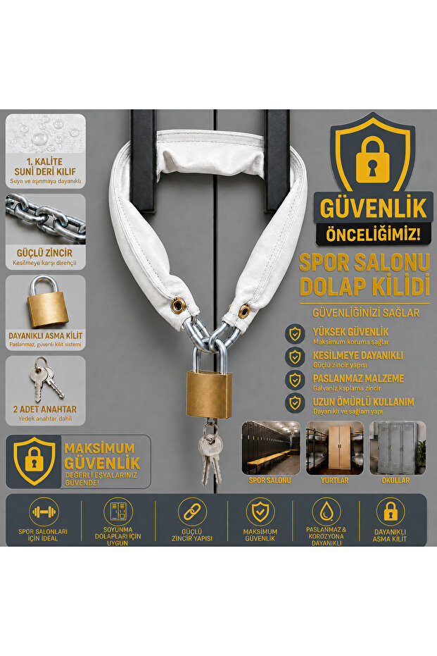White Faux Leather Chain Lock, Lock Suitable for Gym, School, Dorm, and Personal Cabinet Use