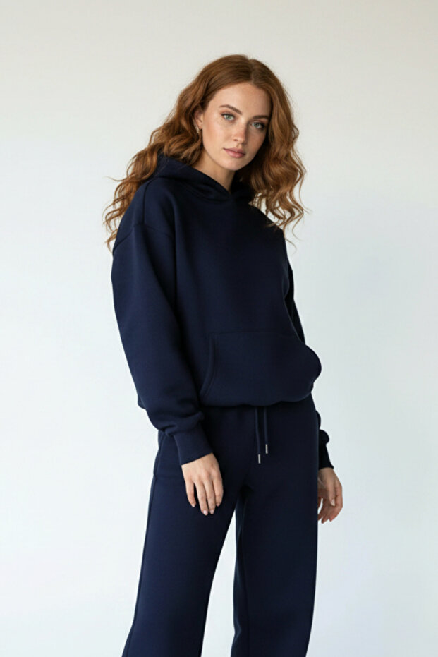 Women's Three-Thread Ribbed Oversize Sweatshirt and Sweatpants Set