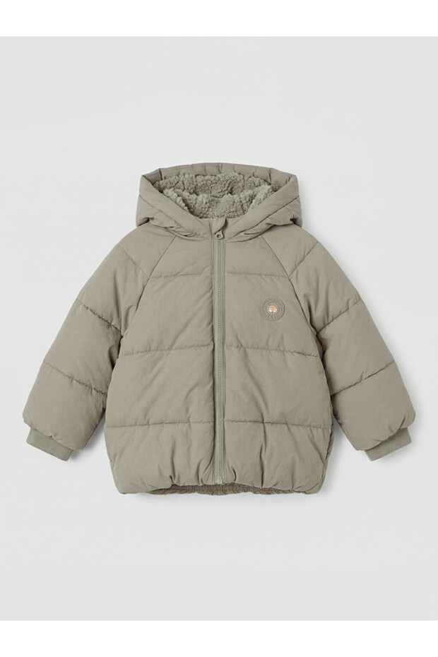 Khaki Hooded Plush Lined Baby Boy Astronaut Coat