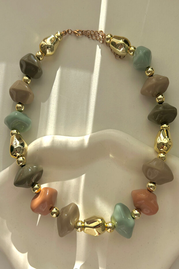 Pastel Tones Natural Stone-Looking Women's Necklace (19 cm + 5 cm)