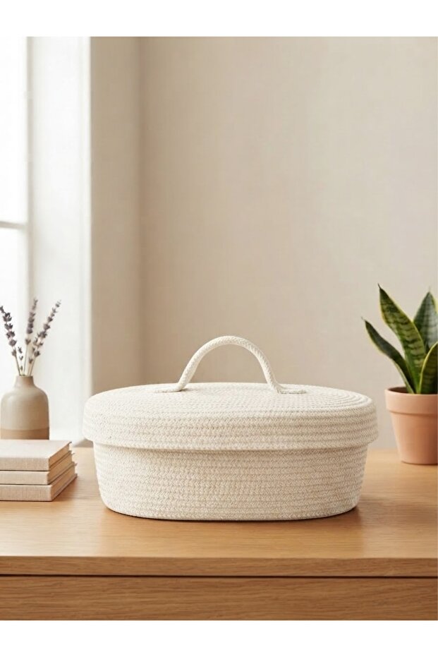 Wicker Basket Oval Organizer with Lid 30X12