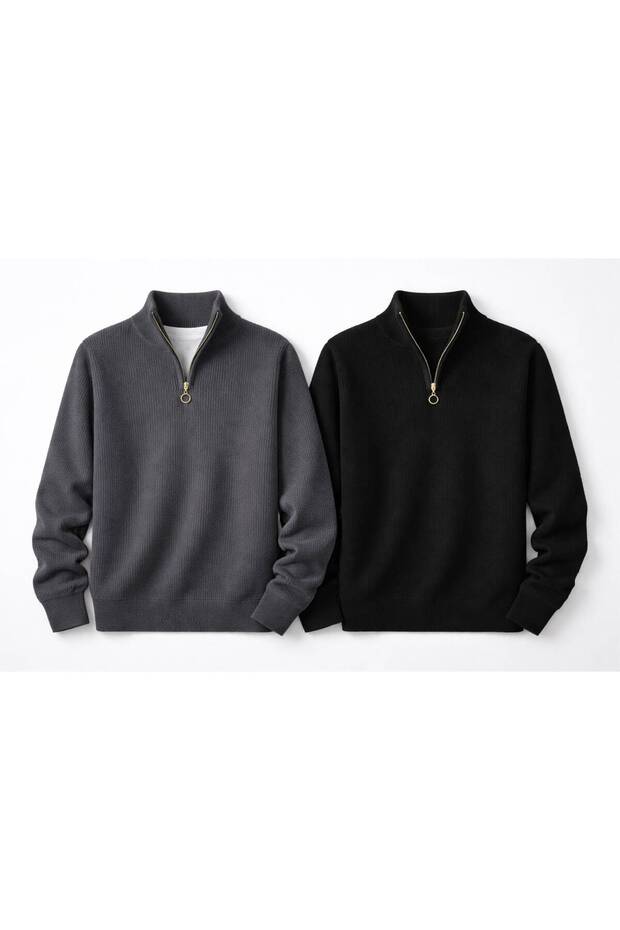 2-Pack Advantageous Set Men's 100% Cotton Thick Stand-Up Collar Knitwear Sweater Regular Fit