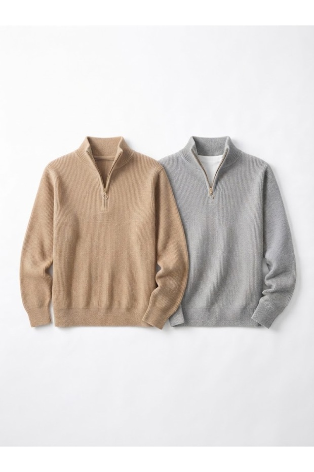 2-Pack Advantageous Set Men's 100% Cotton Thick Stand-Up Collar Knitwear Sweater Regular Fit