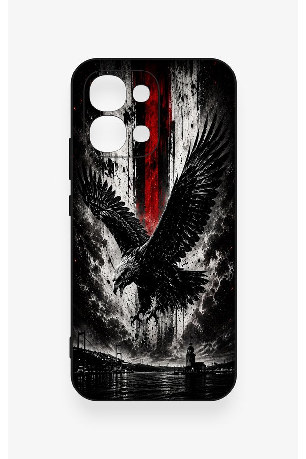Oppo A6 Pro Compatible Black Eagle Patterned Silicone Case