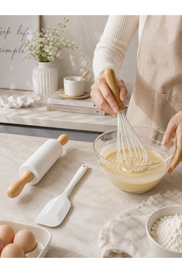 3-Piece Silicone Kitchen Set Spatula Roller and Whisk Pastry Dough Cake Preparation Set Kw-3344
