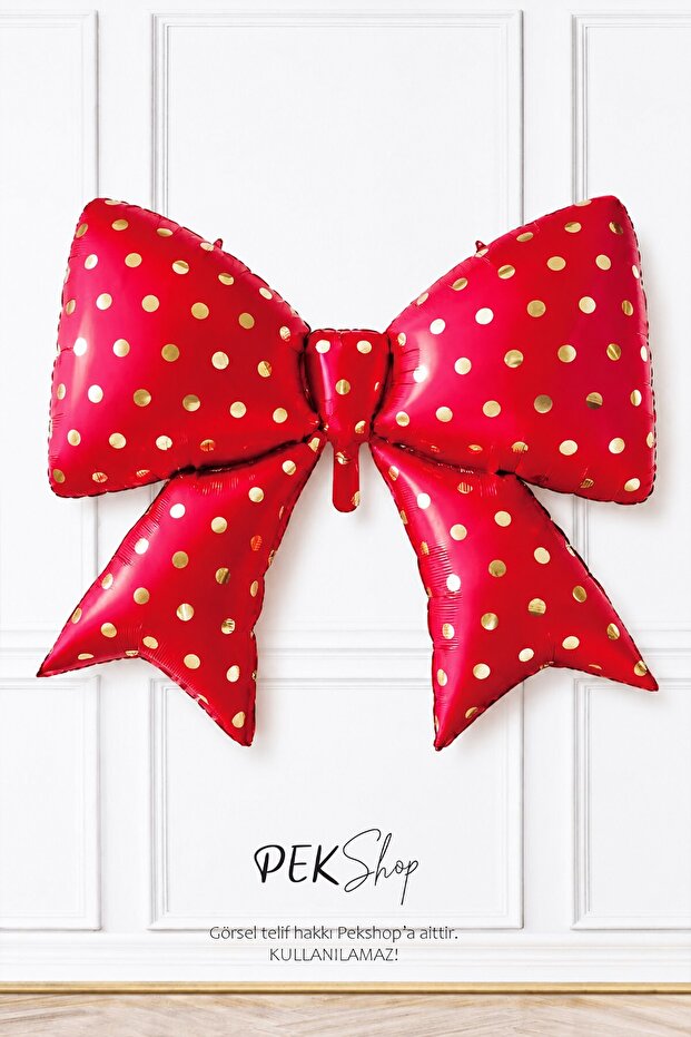 Gold Polka Dot Red Bow Foil Balloon
