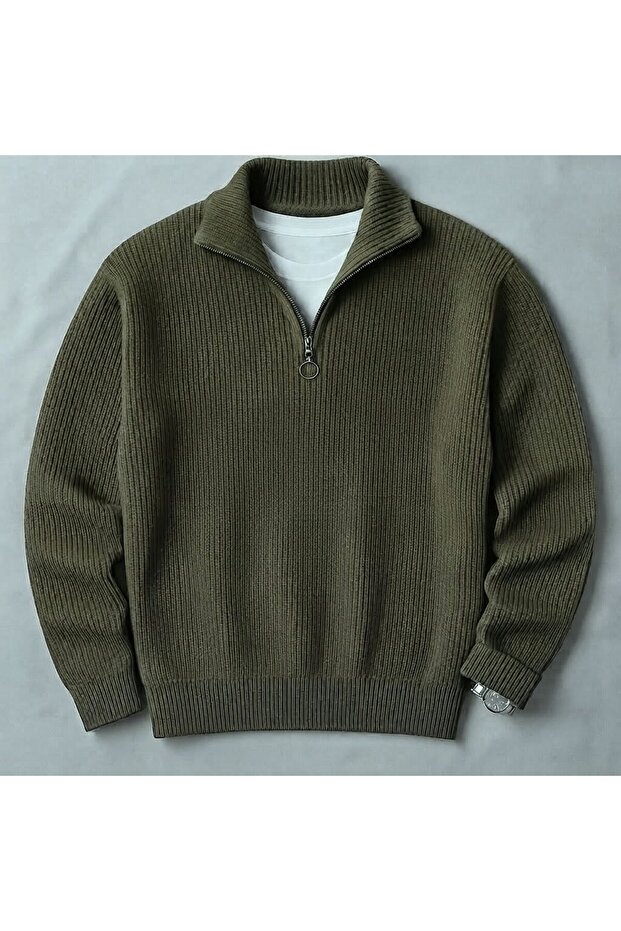 Men's Long-Sleeved Thick Winter 100% Cotton Knitwear Sweater Regular Fit Basic Comfortable