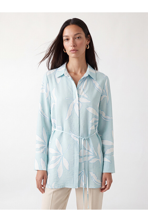 Two Mt Shop Quality Women's Patterned Shirt Tunic with Belted Waist