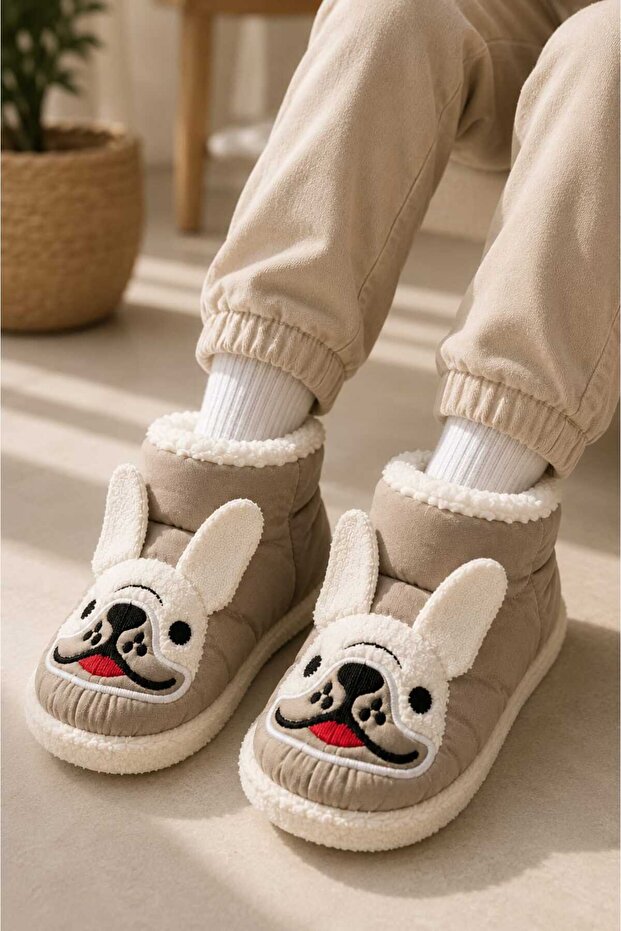 Children'S, Animal Figured, Non-Slip Sole, Plush, Soft, Warm and Comfortable Nursery Kindergarten-Home Shoes
