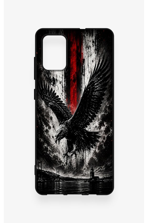 Samsung-A71 Compatible Black Eagle Patterned Silicone Case