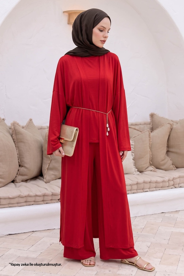 Flowy Casual Red Three-Piece Set