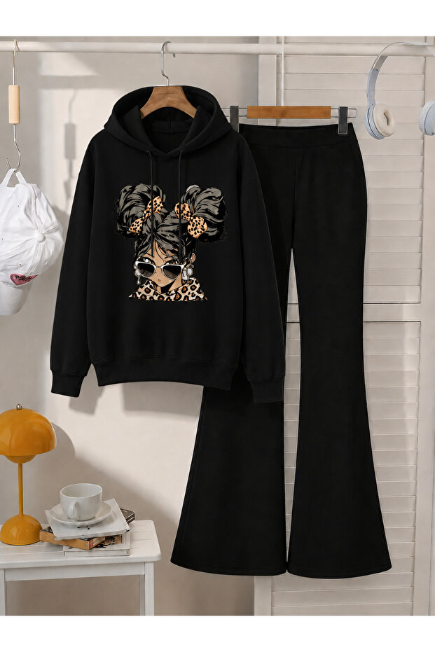 Girl's Hooded Sweatshirt and Spanish-Cut Leggings Set