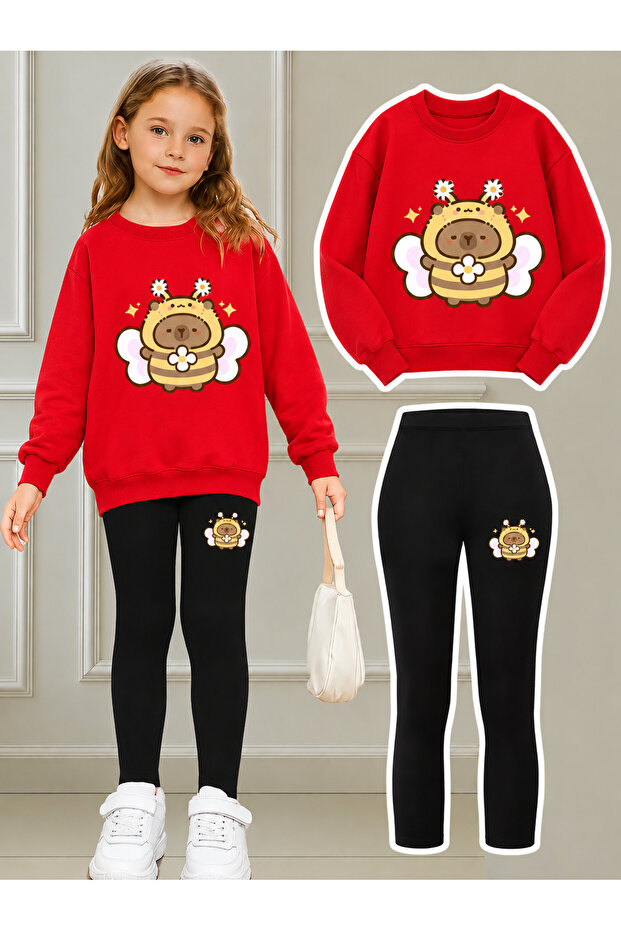 Girl's Crew Neck Sweatshirt and Leggings Set