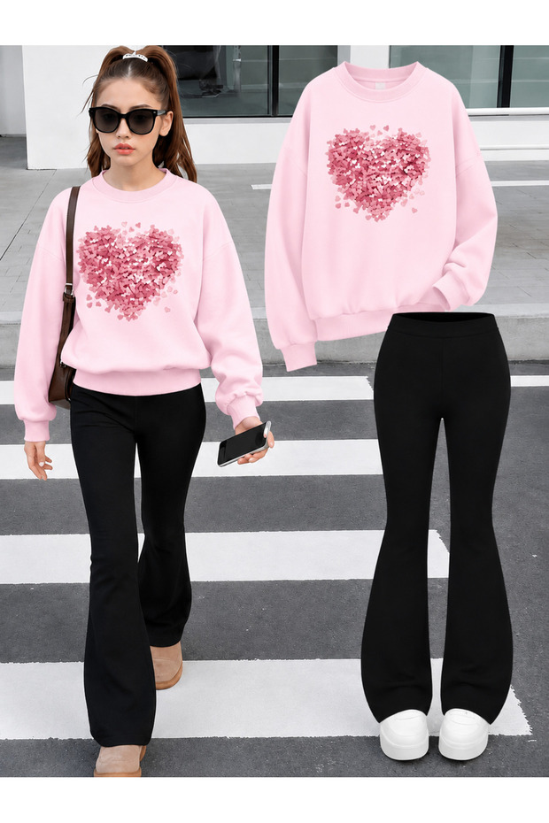 Girl's Crew Neck Sweatshirt and Spanish-Cut Leggings Set