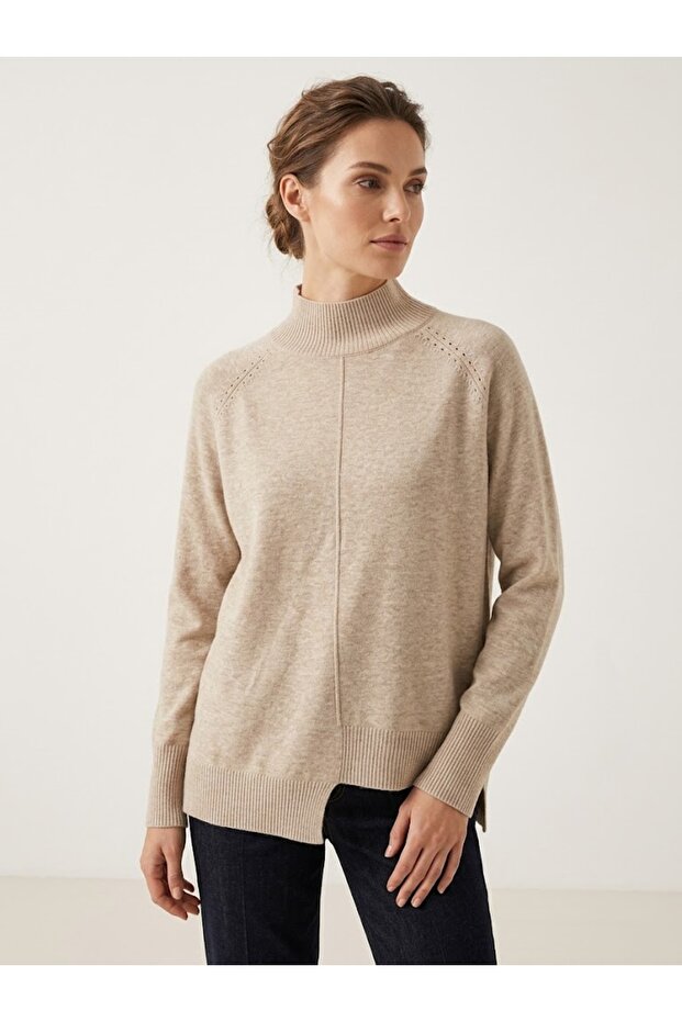 Half Turtleneck with Stitching Detail, Asymmetrical Cut 10443