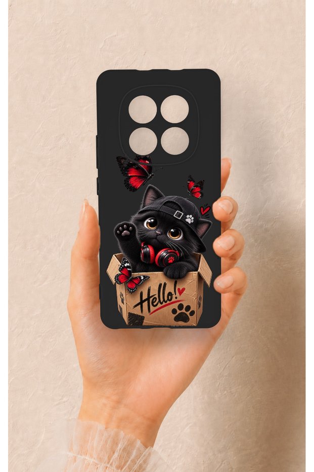 Redmi̇ Note 15 4g Compatible Hello Cat Patterned Silicone Case