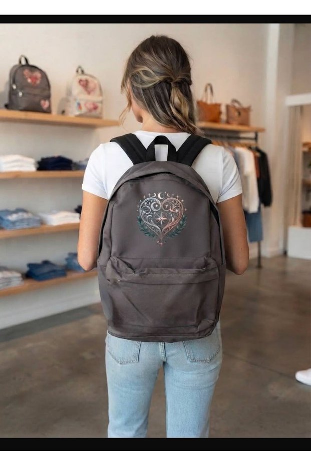 Gray Heart & Star Printed School, Class, Course, Sports Backpack