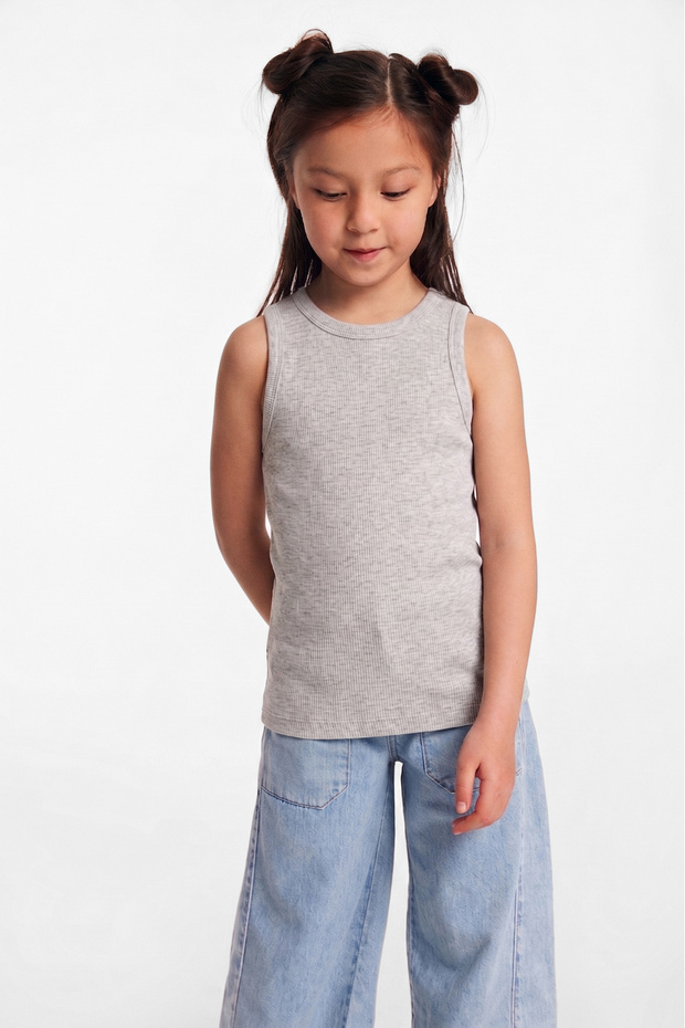 Lillesol Kids Organic Cotton Ribbed Look Pool Collar Girls' Gray Undershirt