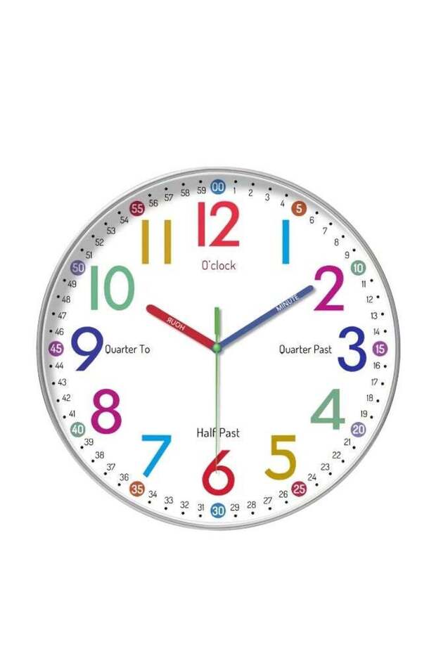 Educational Wall Clock for Kids, Learn to Tell Time, Colorful Numbers