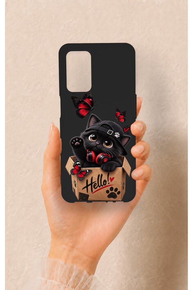 Oppo A55 Compatible Hello Cat Patterned Silicone Case