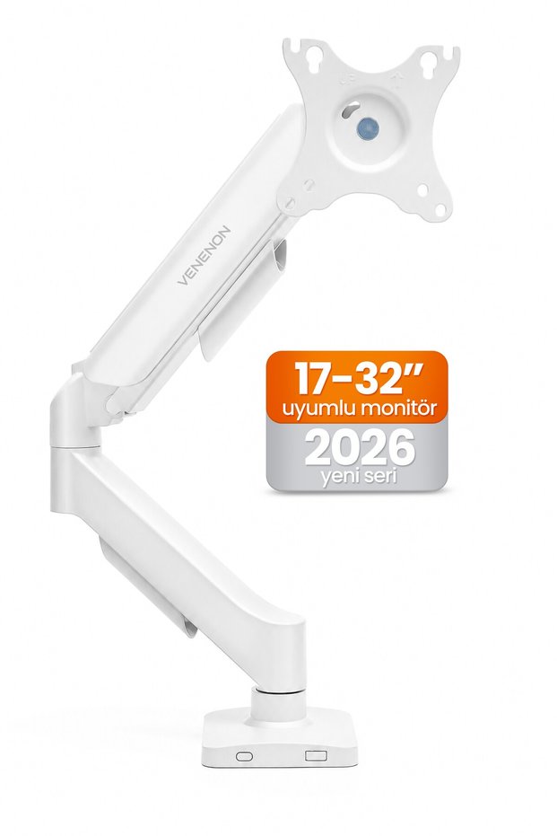 Single Arm Monitor Arm Vesa Compatible Motion Adjustable Monitor Stand 17-32" 9kg Capacity White