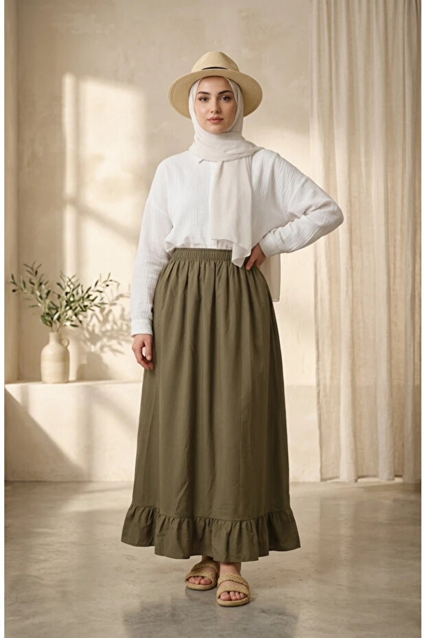 Elastic Waist Ruffle Skirt 0350-03 Khaki