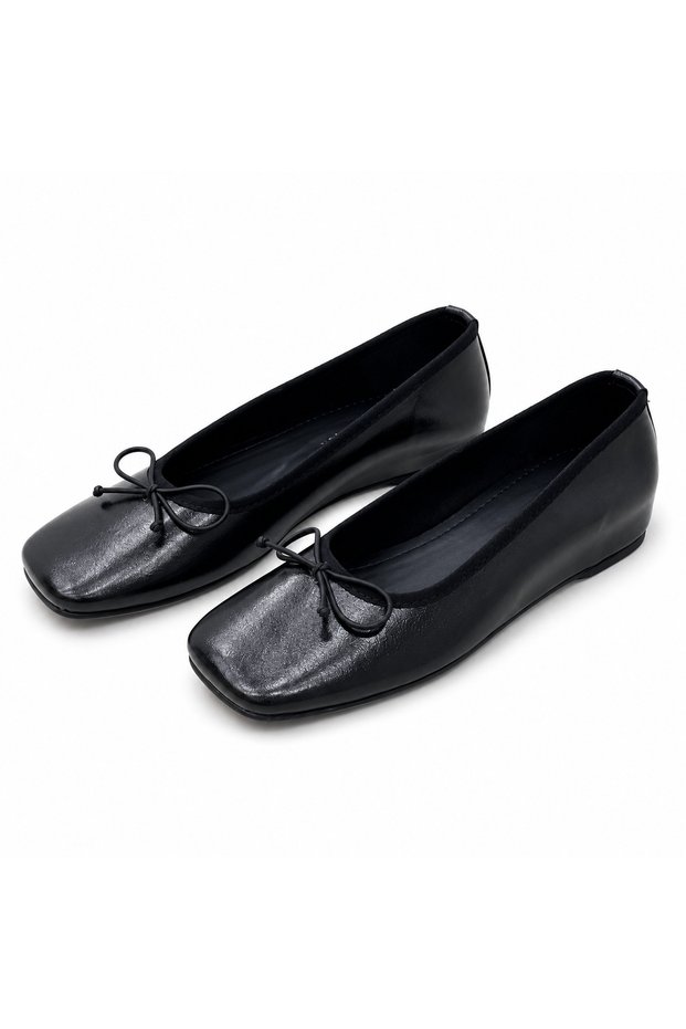 Women's Hidden Heel Ballerinas, Square Toe, Bow Detail, Daily Comfortable Shoes