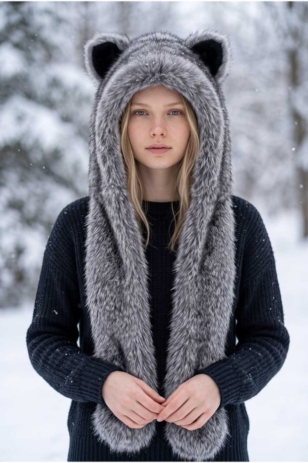 Beretă lungă de pluș Fox pentru femei