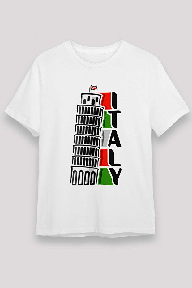 Italy Leaning Tower Font Design Printed T-Shirt