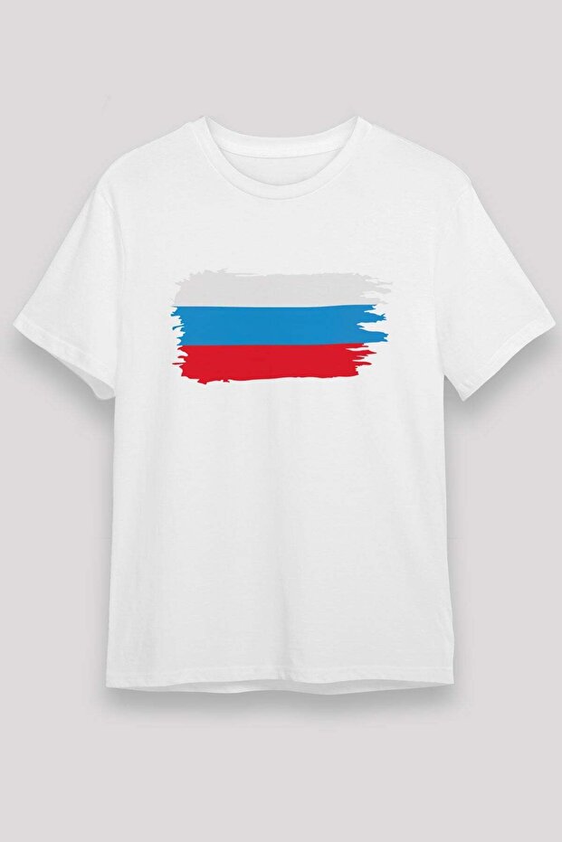 Russia Flag Brushstroke Printed T-Shirt