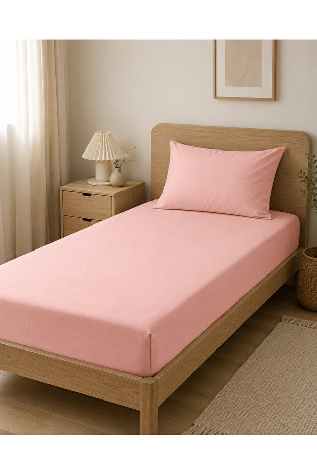 Single Elastic Sheet Set 100X200 cm Solid Color + 1 Zippered Pillowcase