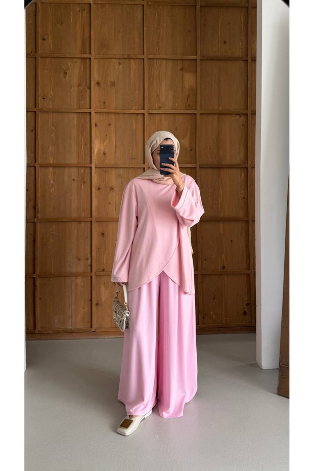 Women's Hijab Double Set, Loose Tunic, Loose Trousers, Suitable for Daily Wear, Oversize, Comfortable Fit