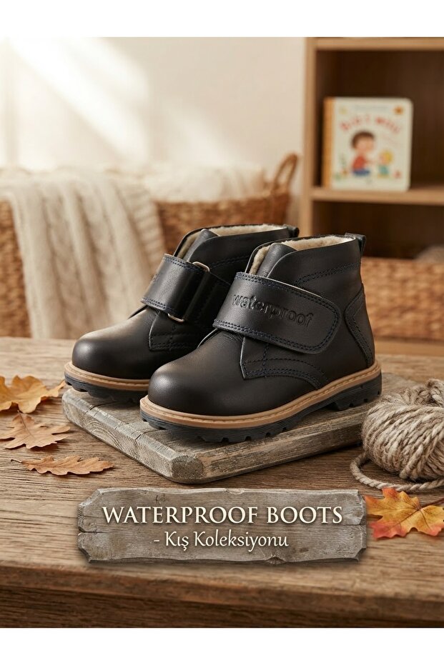 Genuine Leather Navy Blue Daily Orthopedic Boys' Boots
