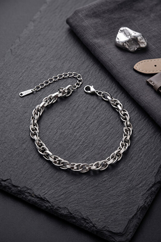 316L Steel Silver Color Thick Twisted Chain Model Men's Bracelet