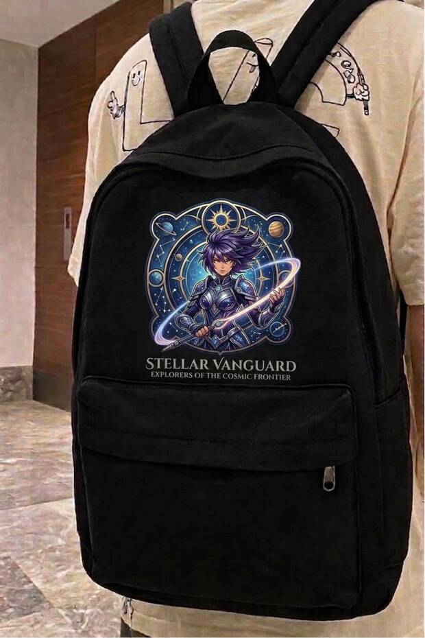 Black Anime Stellar Vanguard Printed School, Class, Course, Sports Backpack