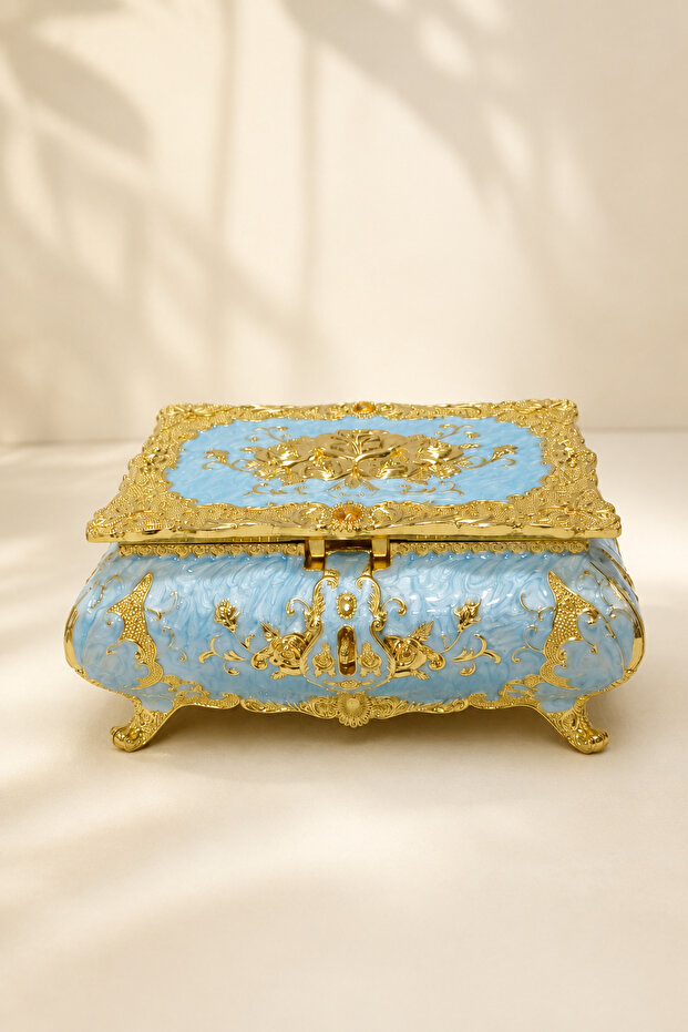 Mirrored Jewelry Box Gold Embellished Decorative Jewelry Box with Compartments