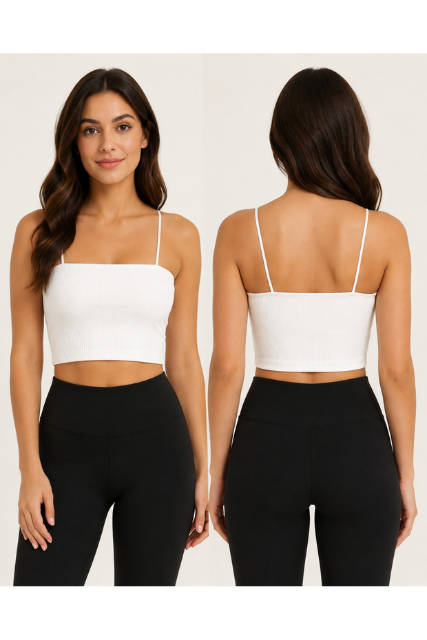 Women's Thin Strap Ribbed Crop Bustier Seamless Stretchy Casual Sports Tank Top