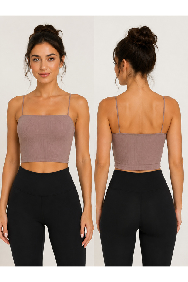 Women's Thin Strap Ribbed Crop Bustier Seamless Stretchy Casual Sports Tank Top