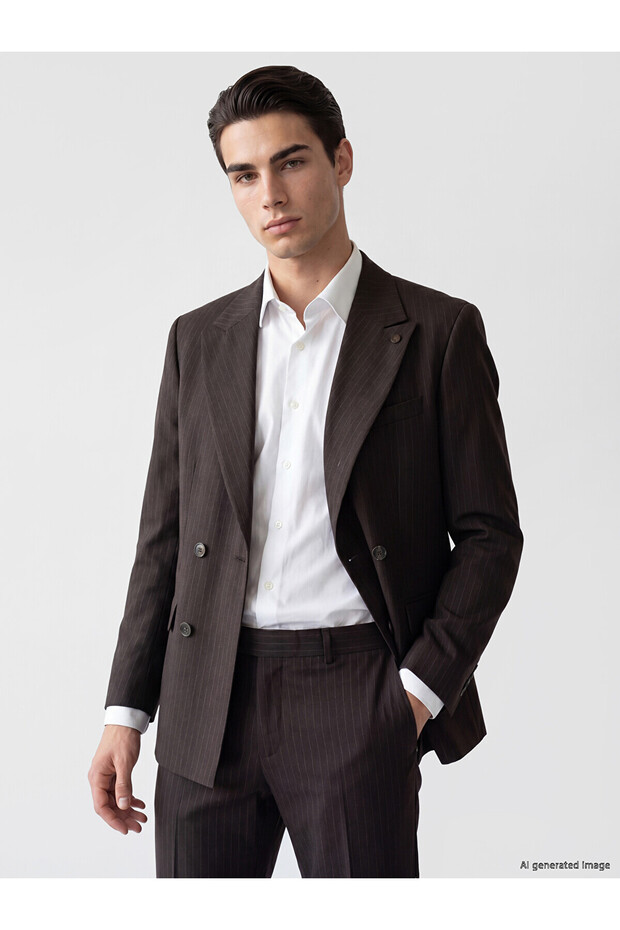 Nevavm Regular Fit Striped Double-Breasted Men's Blazer Jacket with a Difference