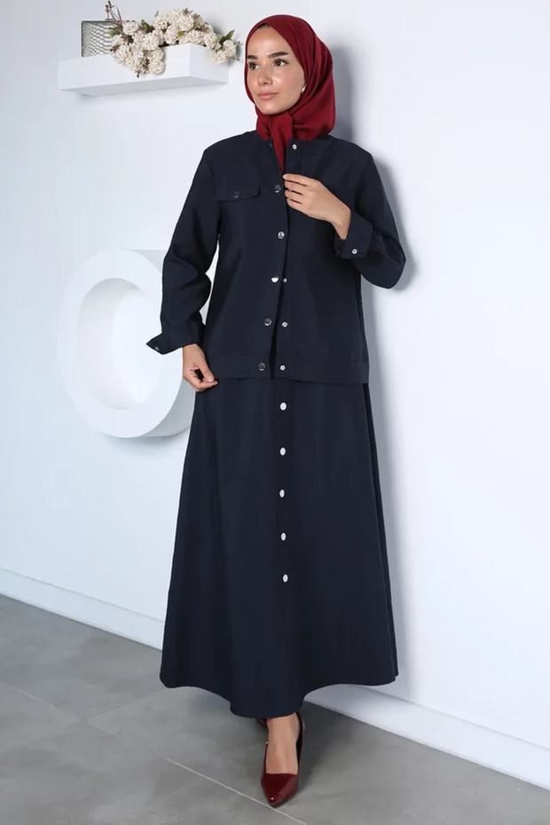 Front Snap Jacket Skirt Hijab Double Set