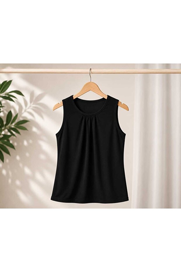 Gathered Front Zero Sleeve Sleeveless Crew Neck Women's Athlete Blouse