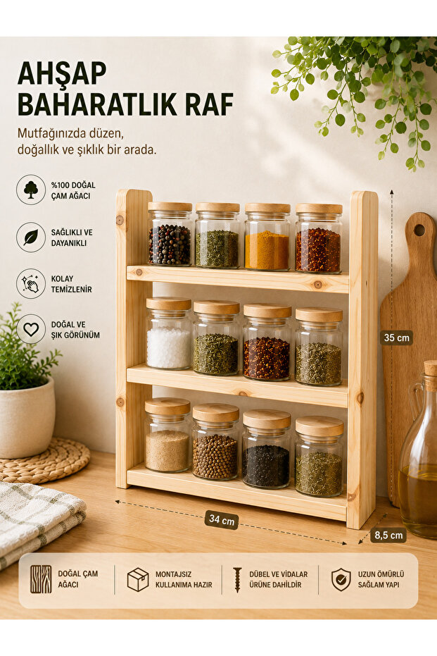 Wooden Spice Rack Stand Countertop Organizer Pine Wood Shelf