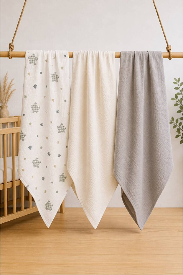 Muslin Coverlet and Muslin Blanket 3-Piece Set