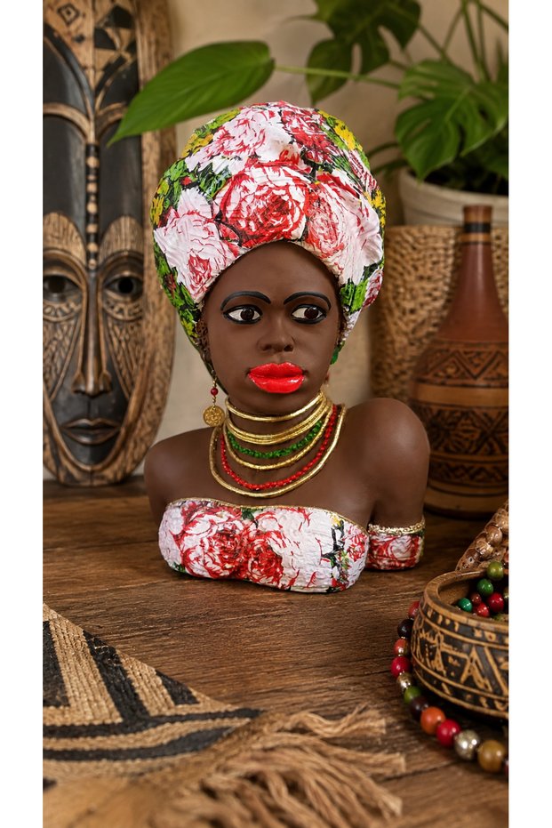 Polyester Afrikalı Kadın Büstü (36x24cm)