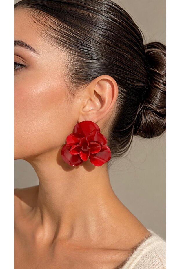 Diva Charm Stylish Red Women's Flower Earrings