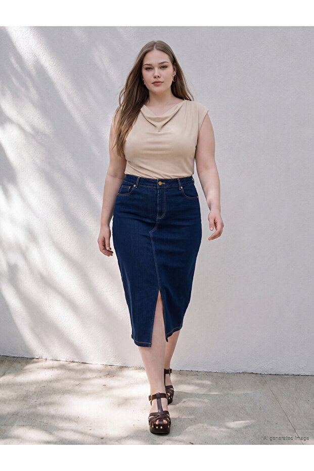 Alita City Plus Size Regular Fit Jean Skirt with a Difference