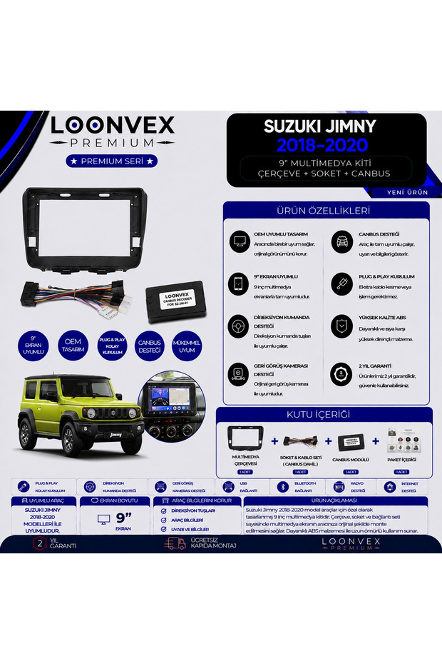 Premium Suzuki Jimny 2018-2020 9 Inch Multimedia Frame + Socket + Canbus Mounting Kit